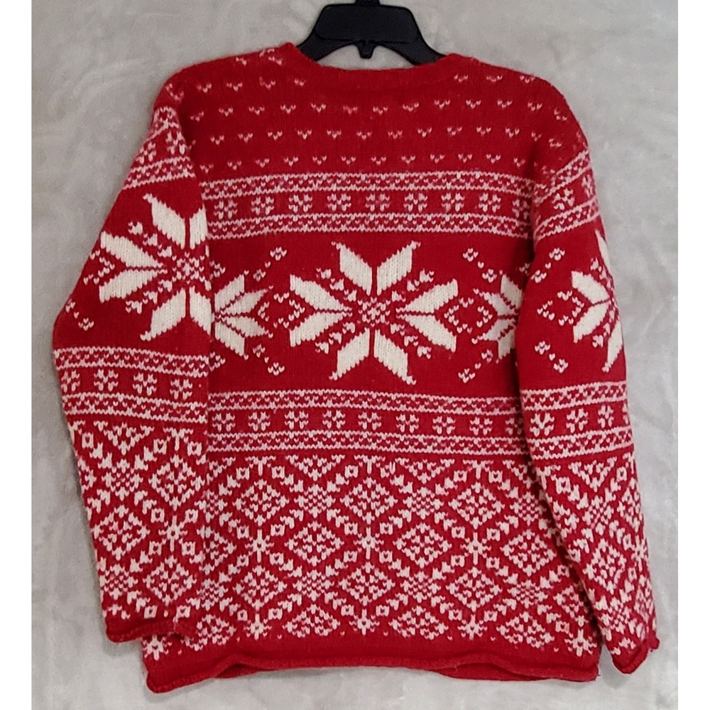 Vintage Sonoma Knit Sweater Womens L Red Wool Blend Snowflakes Fair Isle Nordic - Picture 5 of 7